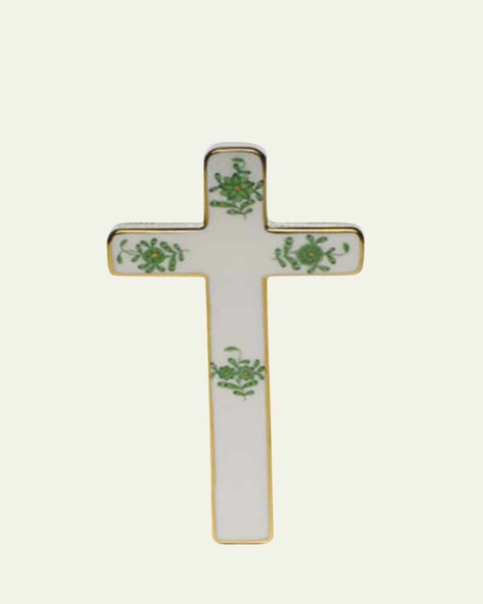 Chinese Bouquet Decorative Porcelain Cross - Green